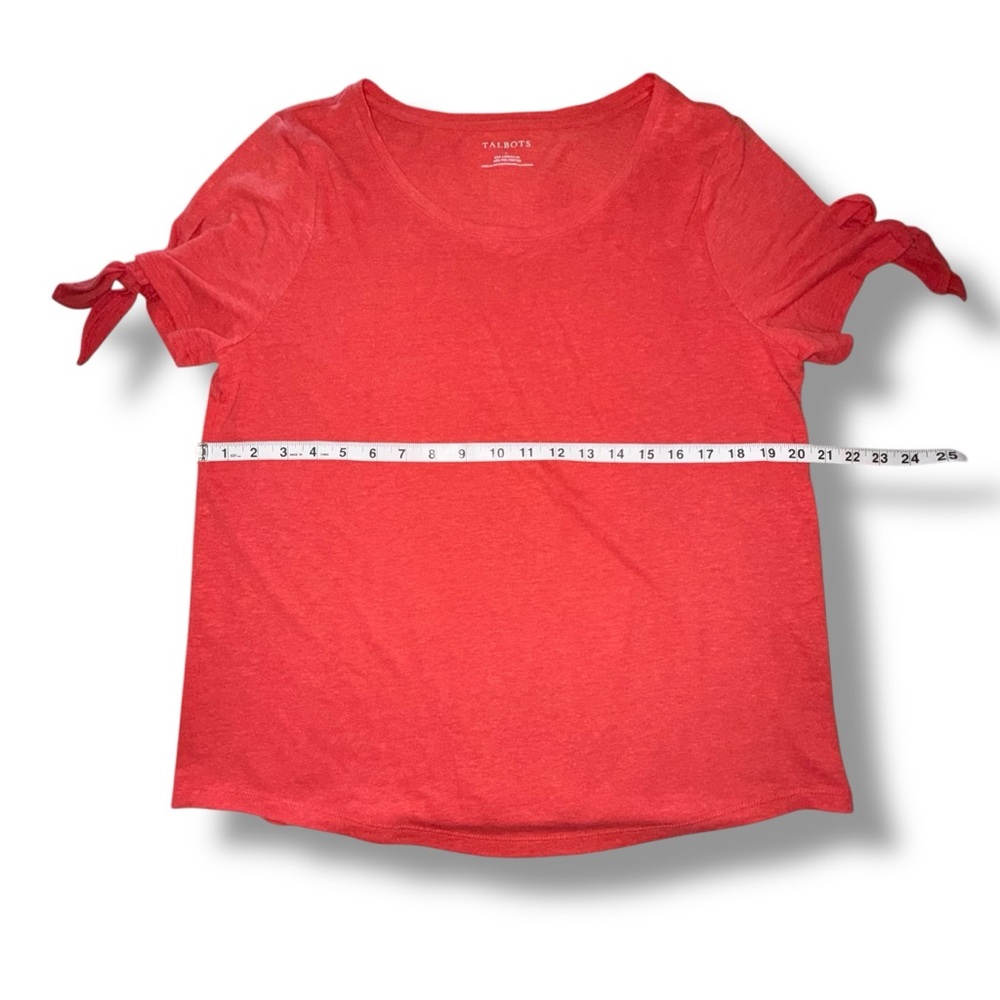TALBOTS TIE SLEEVE TEE - SOLID Coral Large - Picture 8 of 9